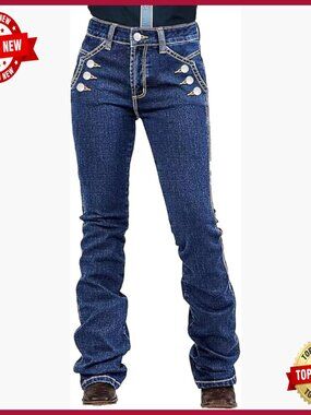 Mid Rise Bootcut Jeans, Dual Wash Button Decor, Butt Lifting Denim Pants